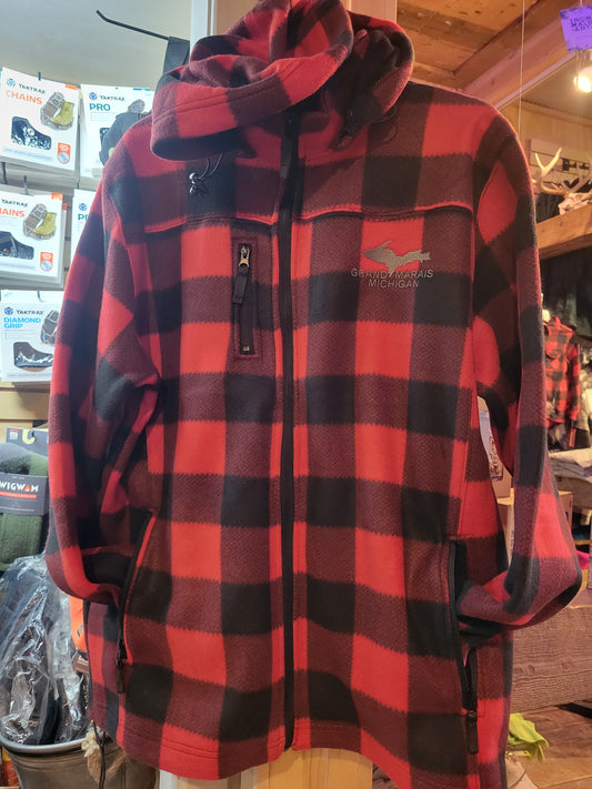 Coat - Red and Black Buffalo Plaid with Hood