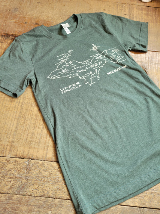 Retro UP map w/towns short sleeve t shirt