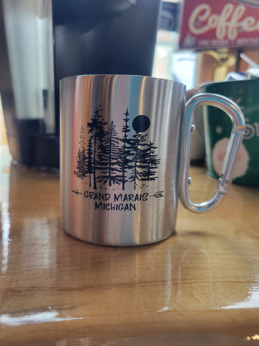 Coffee Mug with carabiner clip handle