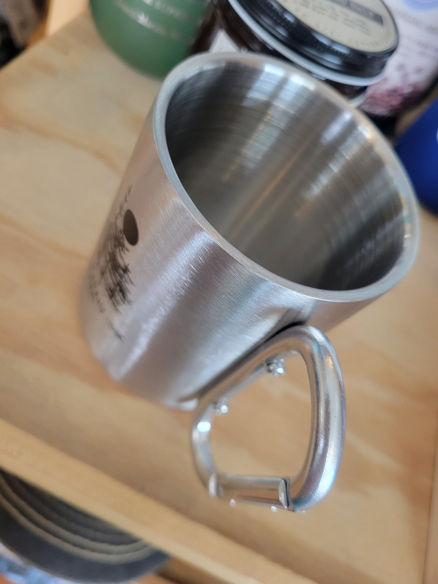 Coffee Mug with carabiner clip handle